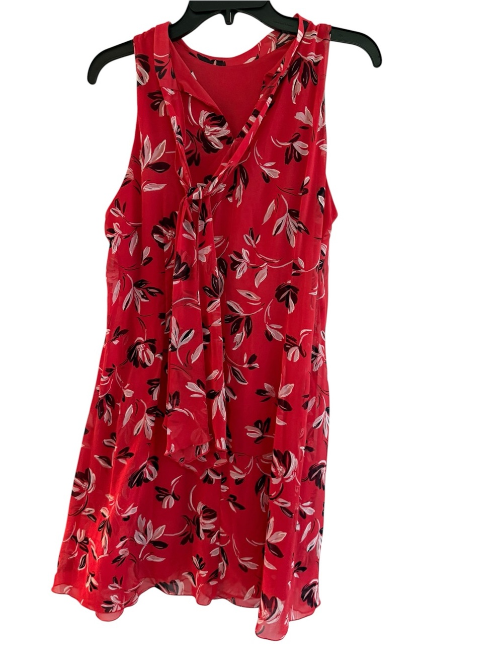 Dress flowy chiffon lined sleeveless cute tie in front V-neck or tie neck 12p